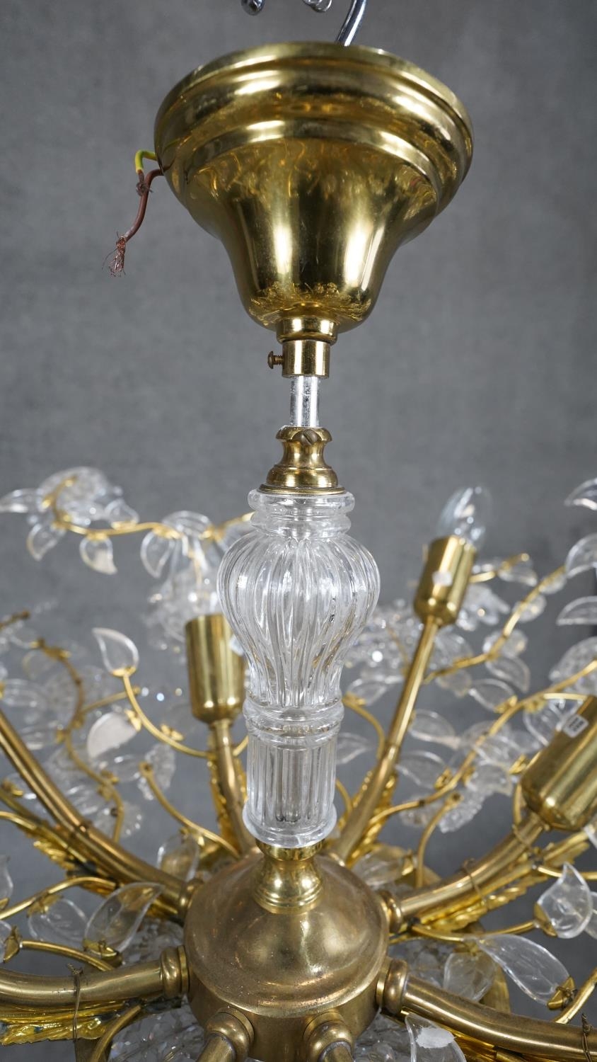 A gilt metal ceiling chandelier with crystal floral decoration on naturalistic branches. D.70cm - Image 7 of 7