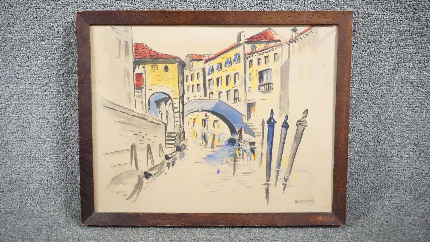 A framed and glazed vintage print of Valbonne by C.R. Doyly-John along with a watercolour on paper - Image 2 of 10
