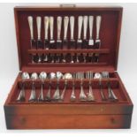 A wooden cased collection of silver plate cutlery, various makers. Makers mark William Briggs and