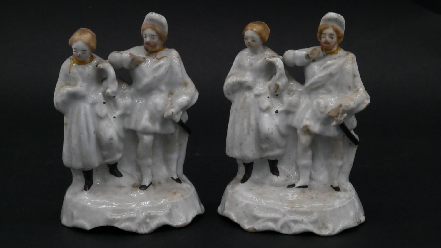 A pair of 19th century Staffordshire flatback figures of a couple on a horse 'Returning Home' and ' - Image 7 of 8