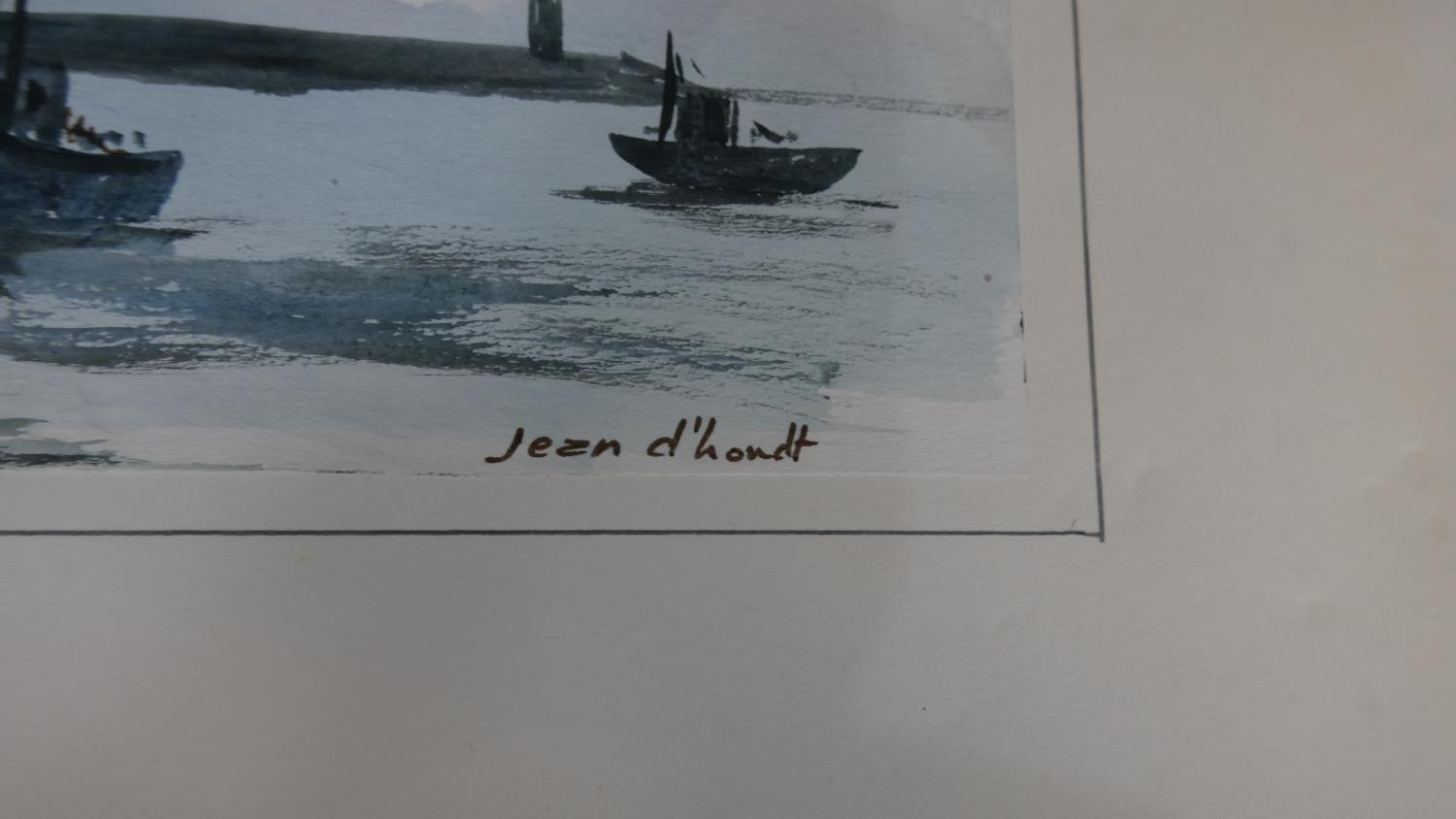 Jean D'hondt (1930-) Three unframed watercolours of landscapes with sailing boats. Signed by artist. - Image 10 of 10