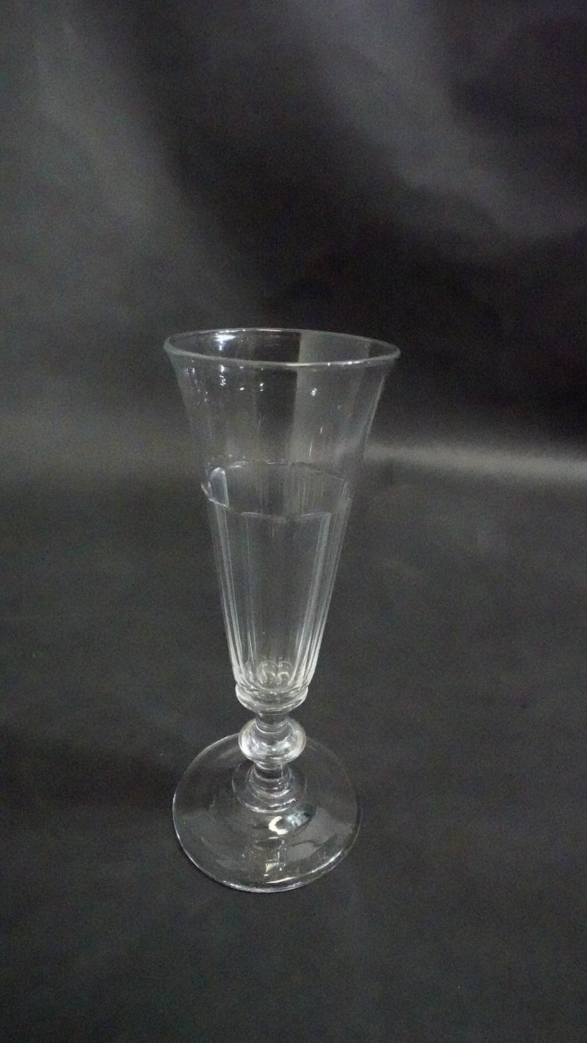 Three Victorian cranberry glass wine glasses along with a pair of antique petal facet liqueur - Image 5 of 8