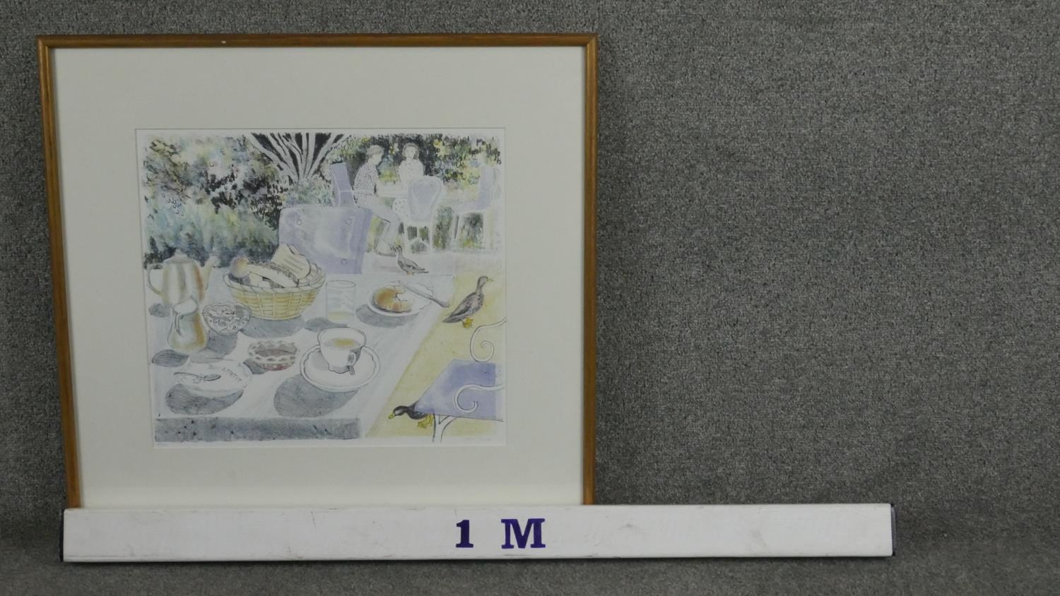 A framed and glazed aquatint, Breakfast with Ducks, Provence, signed Virginia Powell. H.62 W.64cm - Image 6 of 6