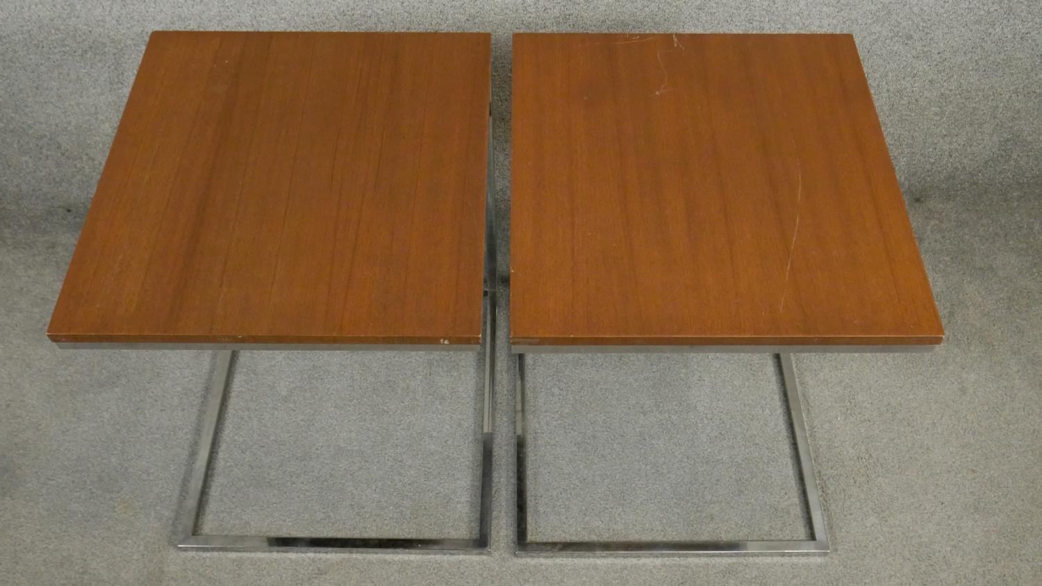 A pair of vintage lamp or bedside tables with mahogany tops on chromium bases. H.60 W.50 D.55cm - Image 4 of 4