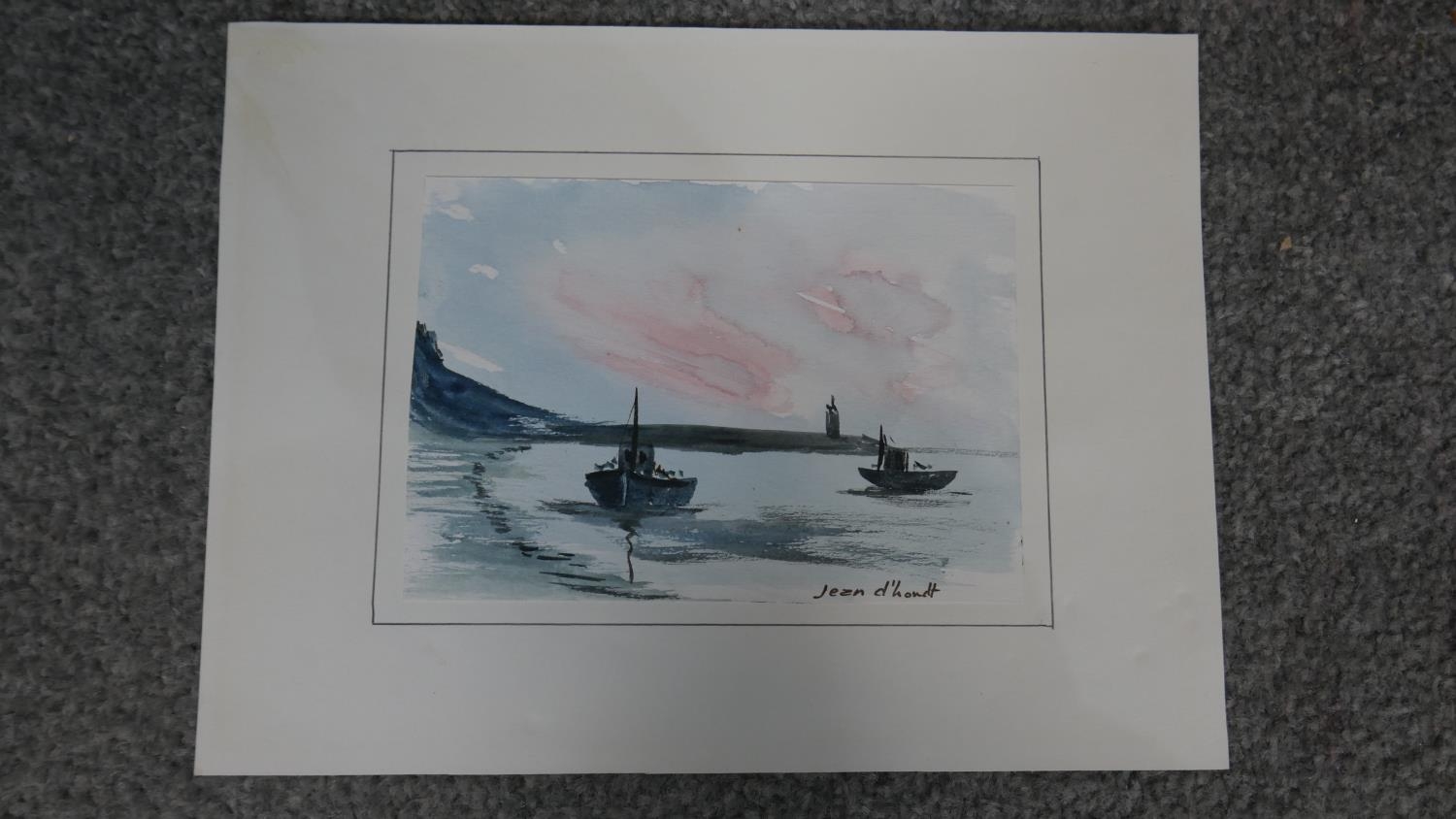 Jean D'hondt (1930-) Three unframed watercolours of landscapes with sailing boats. Signed by artist. - Image 8 of 10