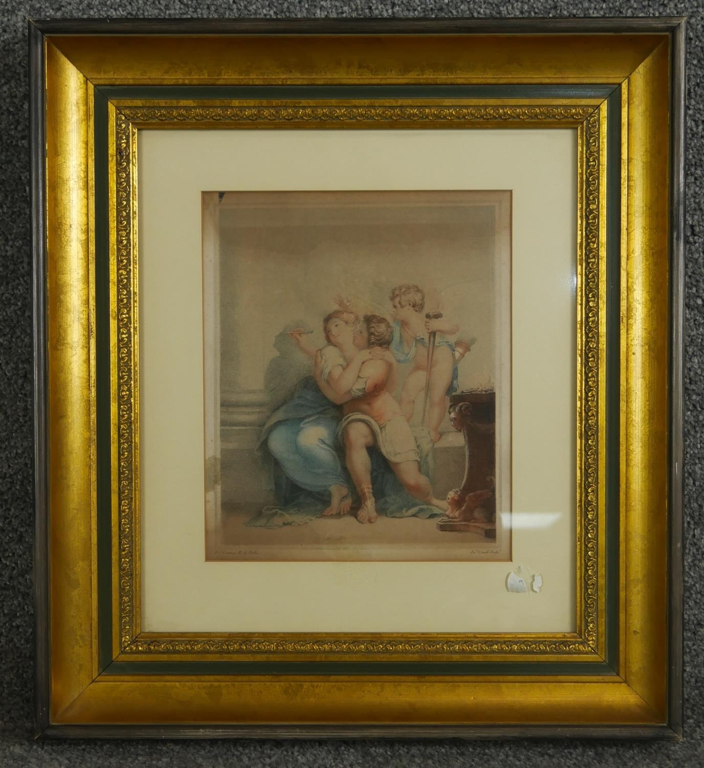 A gilt framed and glazed 19th century hand coloured engraving of a pair of young lovers with - Image 2 of 7