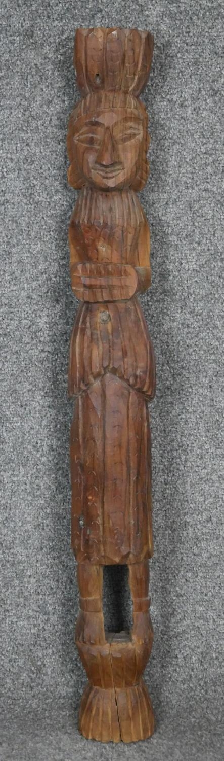 Three carved wooden tribal figures, two possibly fertility figures. H.75cm - Image 5 of 5