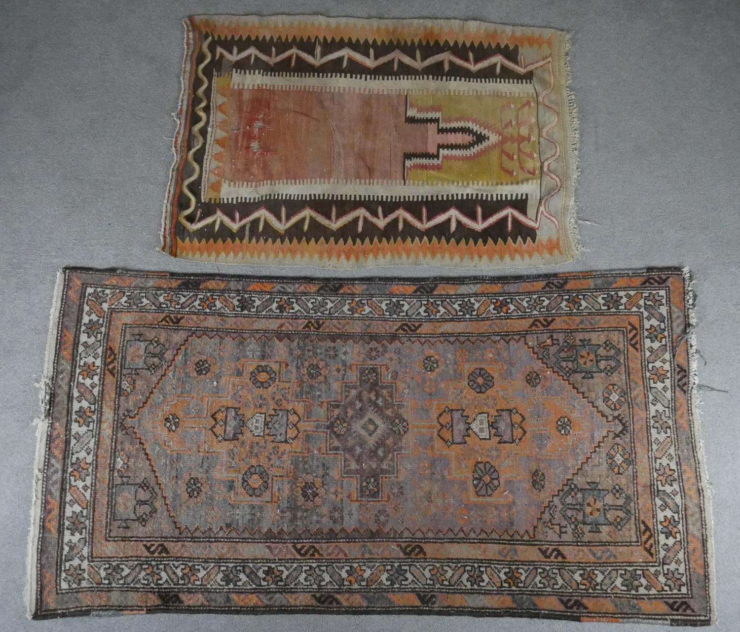 A Hamadan rug along with a kelim. H.187 W.102cm