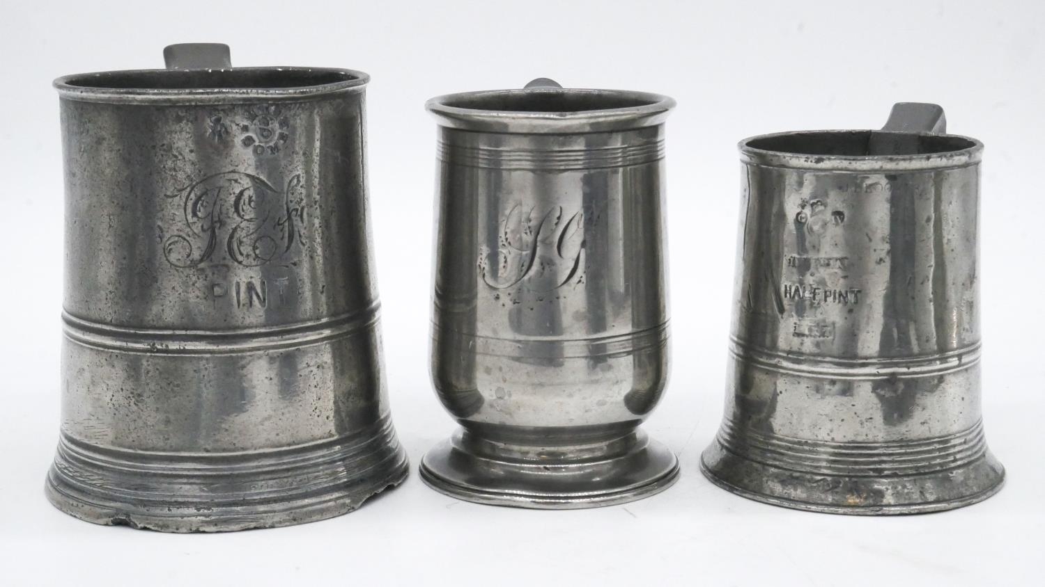 A collection of 19th century pewter and two books on the history of pewter. The measures are a - Image 3 of 10