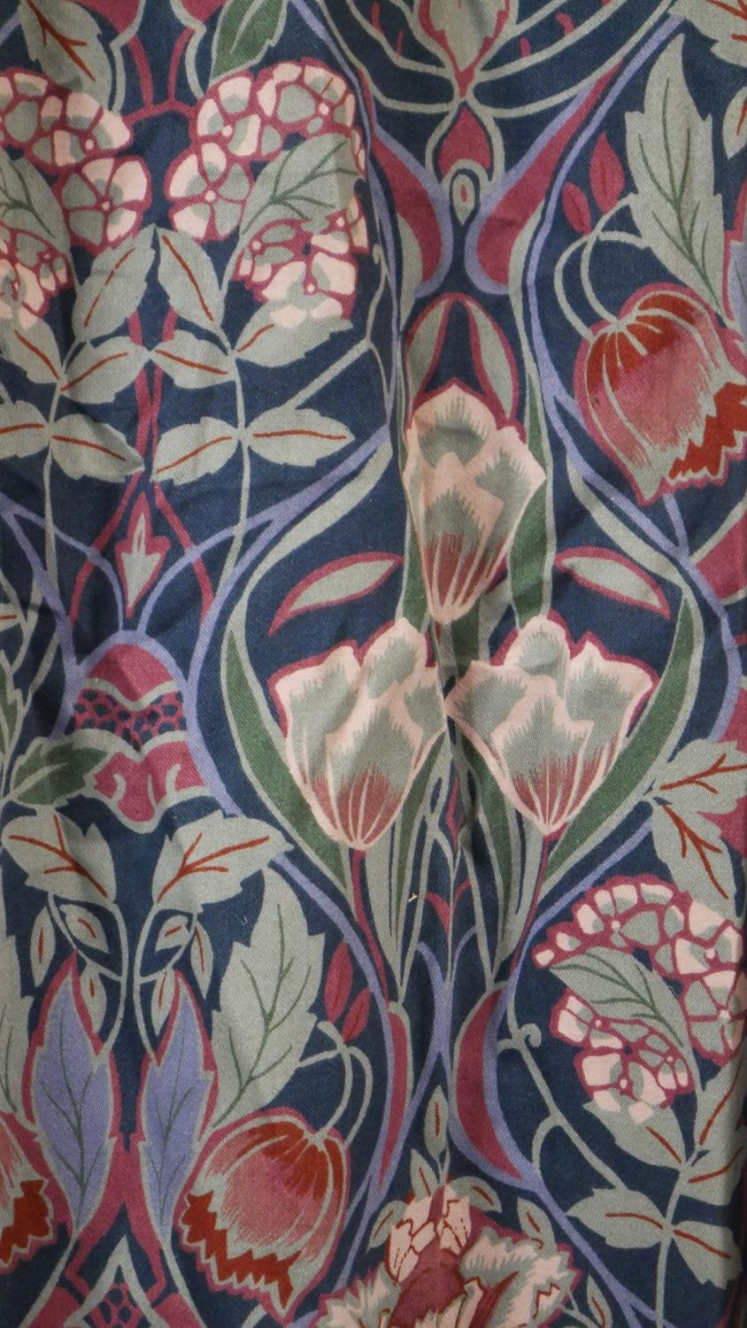 A pair of William Morris style floral and foliate design silk mix lined curtains. H.115 W.150cm - Image 3 of 4