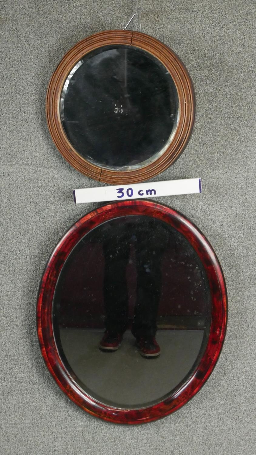 Two 19th century wall mirrors and a larger modern circular mirror. H.55cm - Image 9 of 9