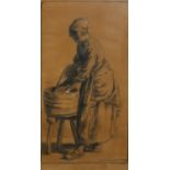 After Charles Émile Jacque- A framed and glazed charcoal and pastel on paper of a washer woman.