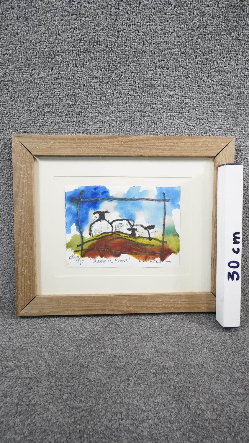Sarah Hutton- A framed and glazed artists proof signed print. Titled 'Sheep on Moors'. Signed by - Image 3 of 6
