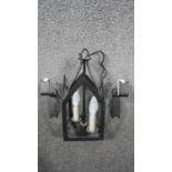 An aged wrought iron Gothic style lantern ceiling light. Along with two wall mounted Gothic style