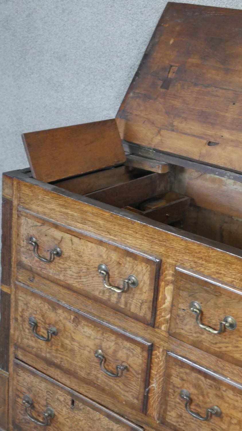A George lll Lancashire mule chest with lift up lid and two rows of dummy drawers above three base - Image 4 of 6
