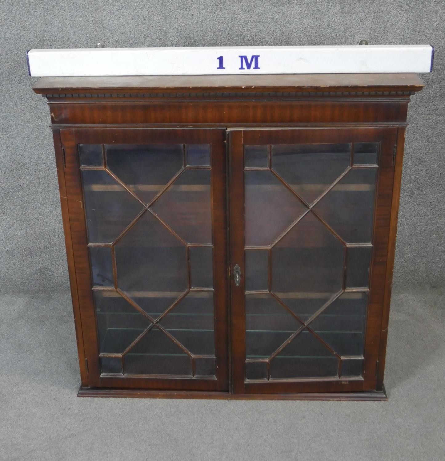 A Georgian style mahogany bookcase section with astragal glazed doors enclosing shelves. H93 W93 - Image 3 of 3