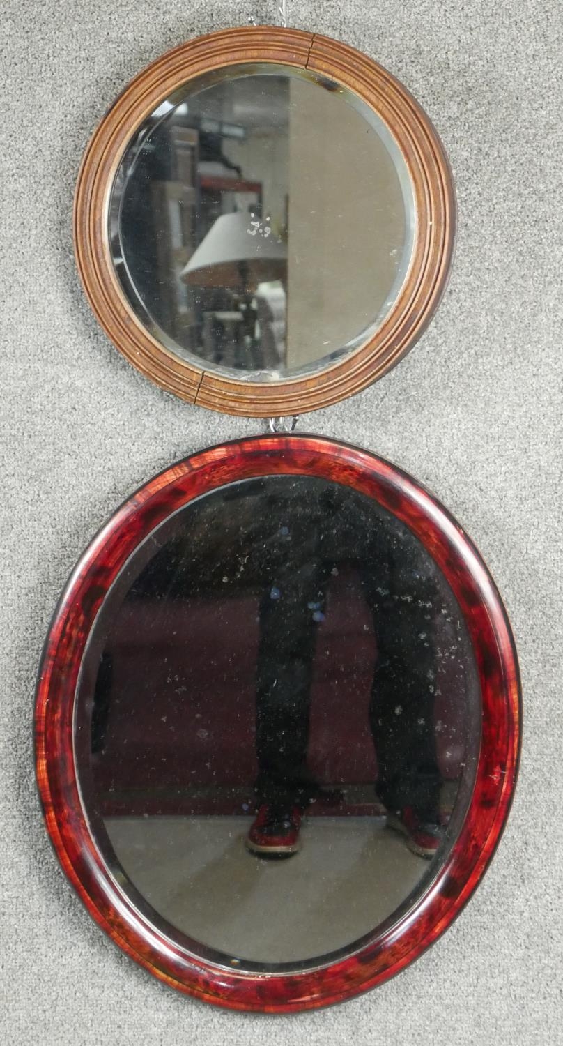 Two 19th century wall mirrors and a larger modern circular mirror. H.55cm