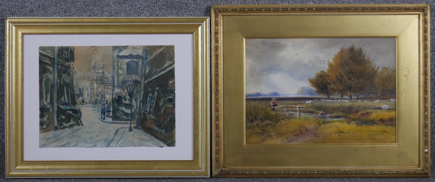 A framed and glazed watercolour, Impressionist street scene along with a 19th century watercolour,