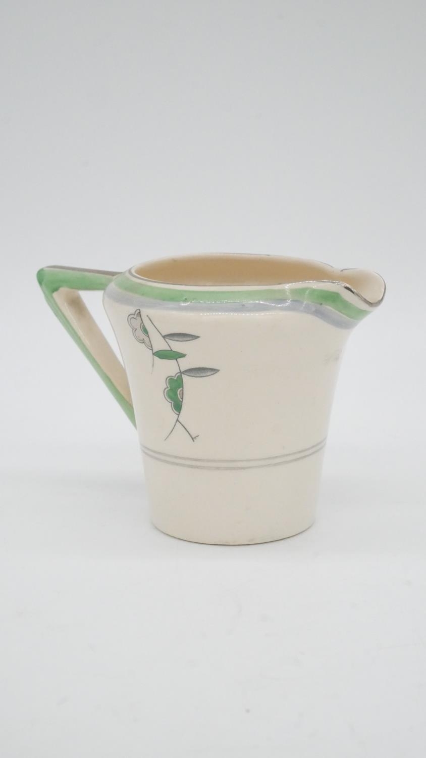 A six person Soho pottery Solian ware green floral pattern coffee set. Maker's mark to the base. - Image 3 of 9
