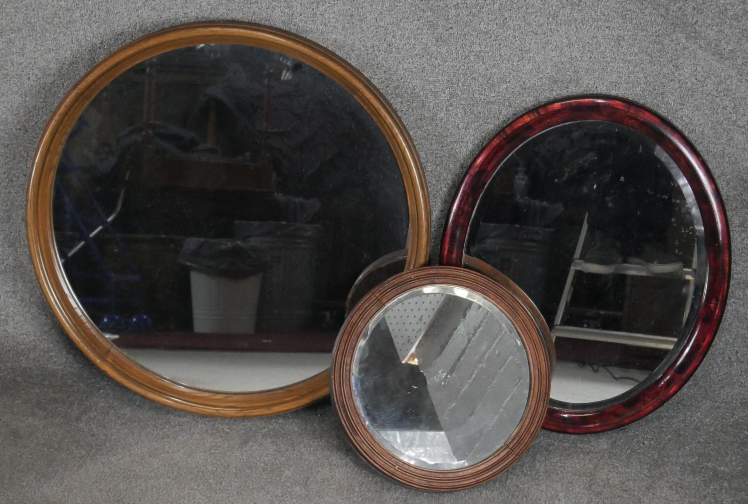 Two 19th century wall mirrors and a larger modern circular mirror. H.55cm - Image 2 of 9