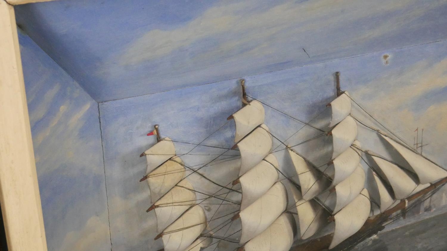 A 19th Century half block diorama, in the form of a three masted clipper at sea, painted - Image 5 of 5