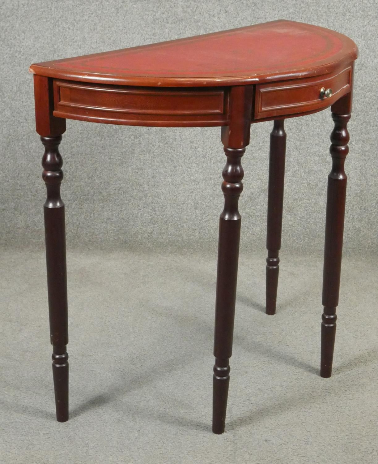 A Georgian style mahogany demi lune console table. H.73 W.75 D.38cm - Image 2 of 3
