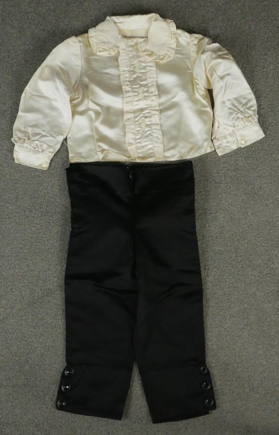 Four Victorian lace and silk christening outfits. One for a little boy with black trousers and three - Image 2 of 7