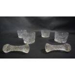 Four cut lead crystal candle holders and two Victorian cut glass knife rests. H.6cm