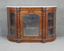 A Victorian burr walnut credenza with marble top and original plate glass. H90 W136 D48