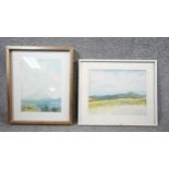 A framed and glazed watercolour, landscape with citadel in the distance, signed Van Oppen and a