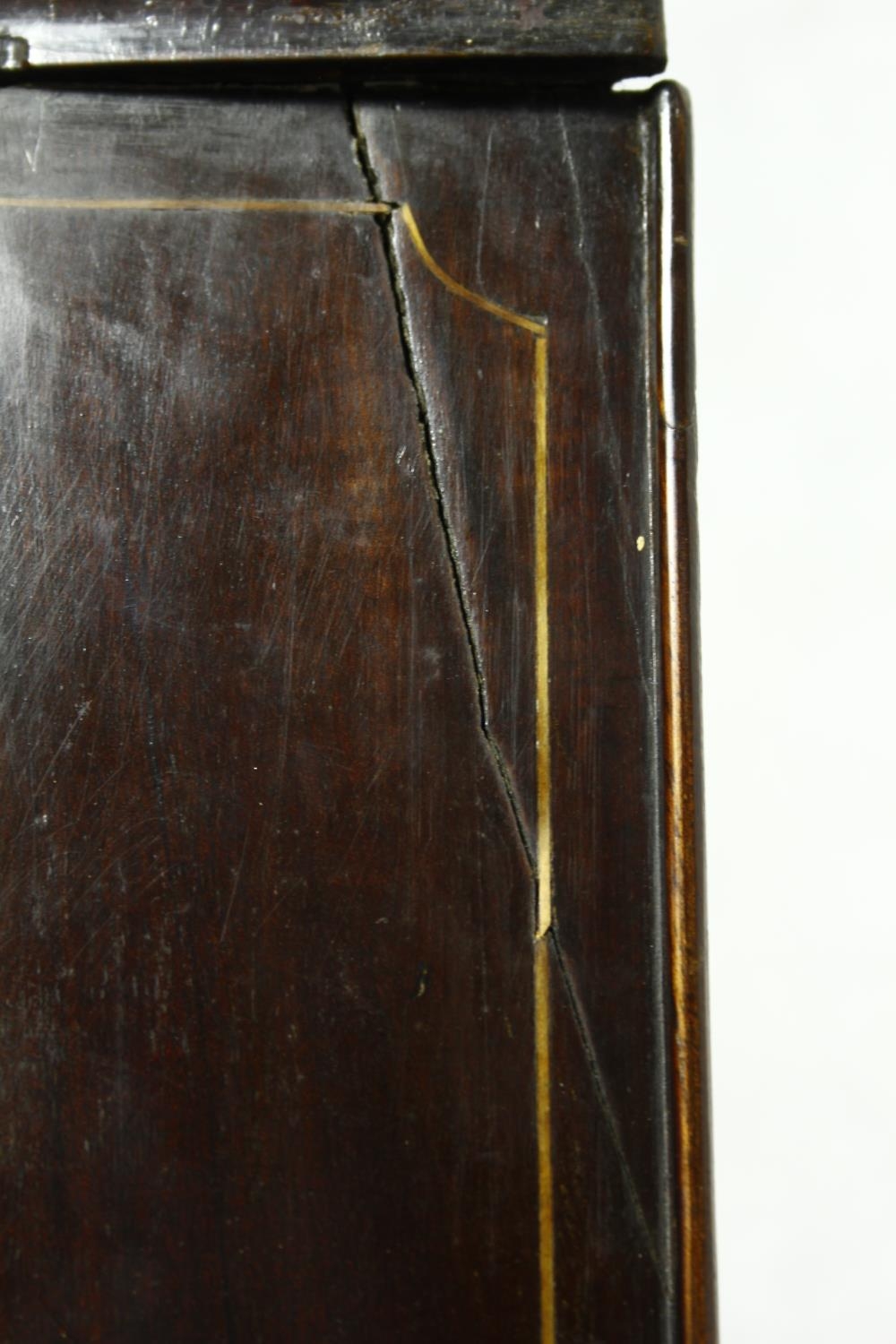 A Georgian mahogany bow fronted two section corner cabinet with satinwood stringing and conch - Image 10 of 18