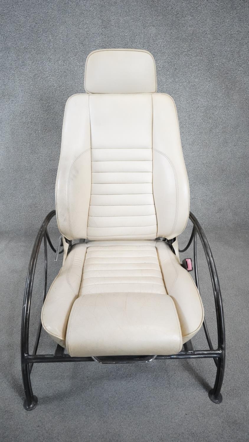 A leather armchair on metal frame, from a Jaguar XJS drivers seat. H.108 W.64 D.90cm - Image 2 of 4