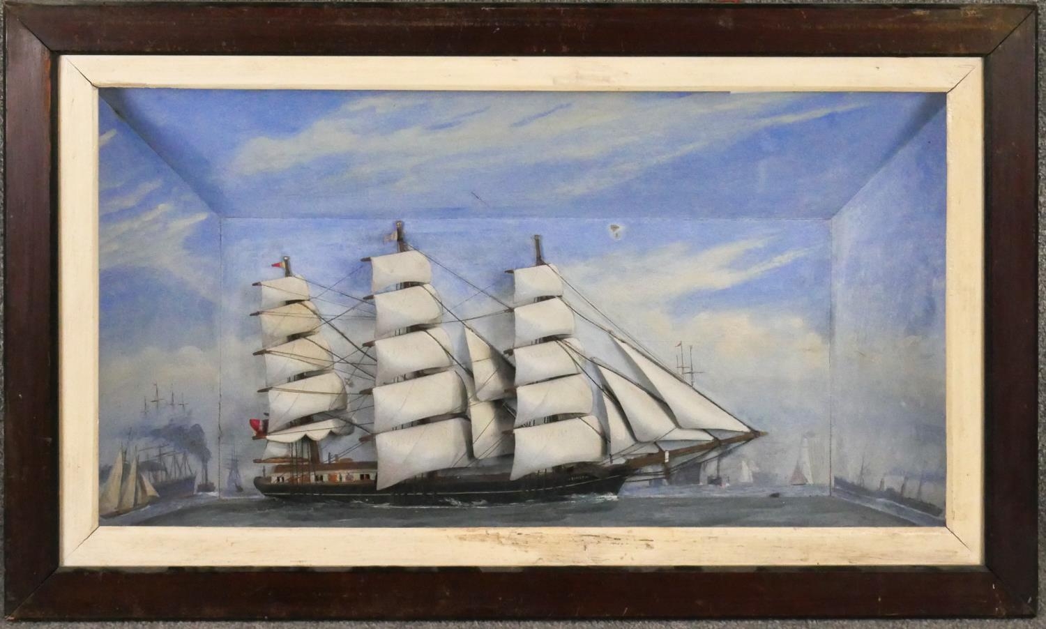 A 19th Century half block diorama, in the form of a three masted clipper at sea, painted - Image 2 of 5