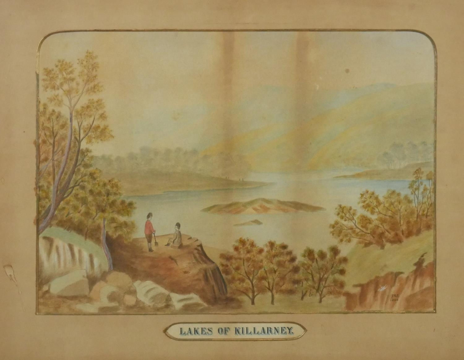 A 19th century naive style framed and glazed watercolour, Lakes of Killarney, monogrammed and - Image 3 of 5