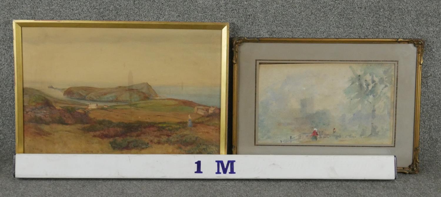 Two 19th century framed and glazed watercolours of landscapes. One of a cliff landscape, - Image 5 of 5