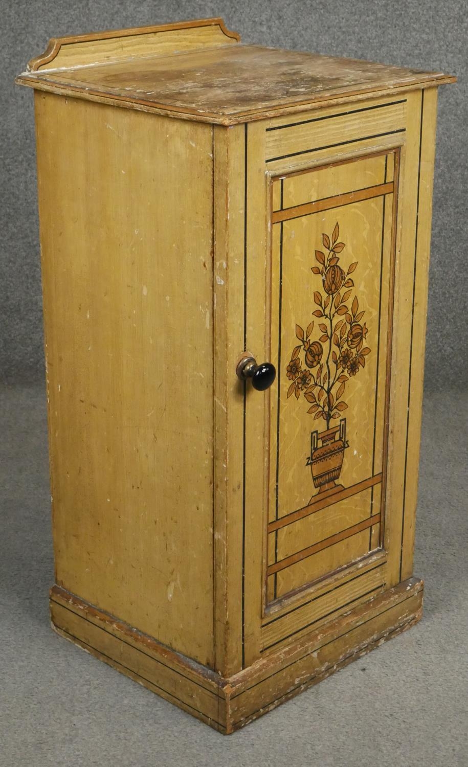 A 19th century painted and stencil decorated pot cupboard. H.74cm - Image 2 of 5