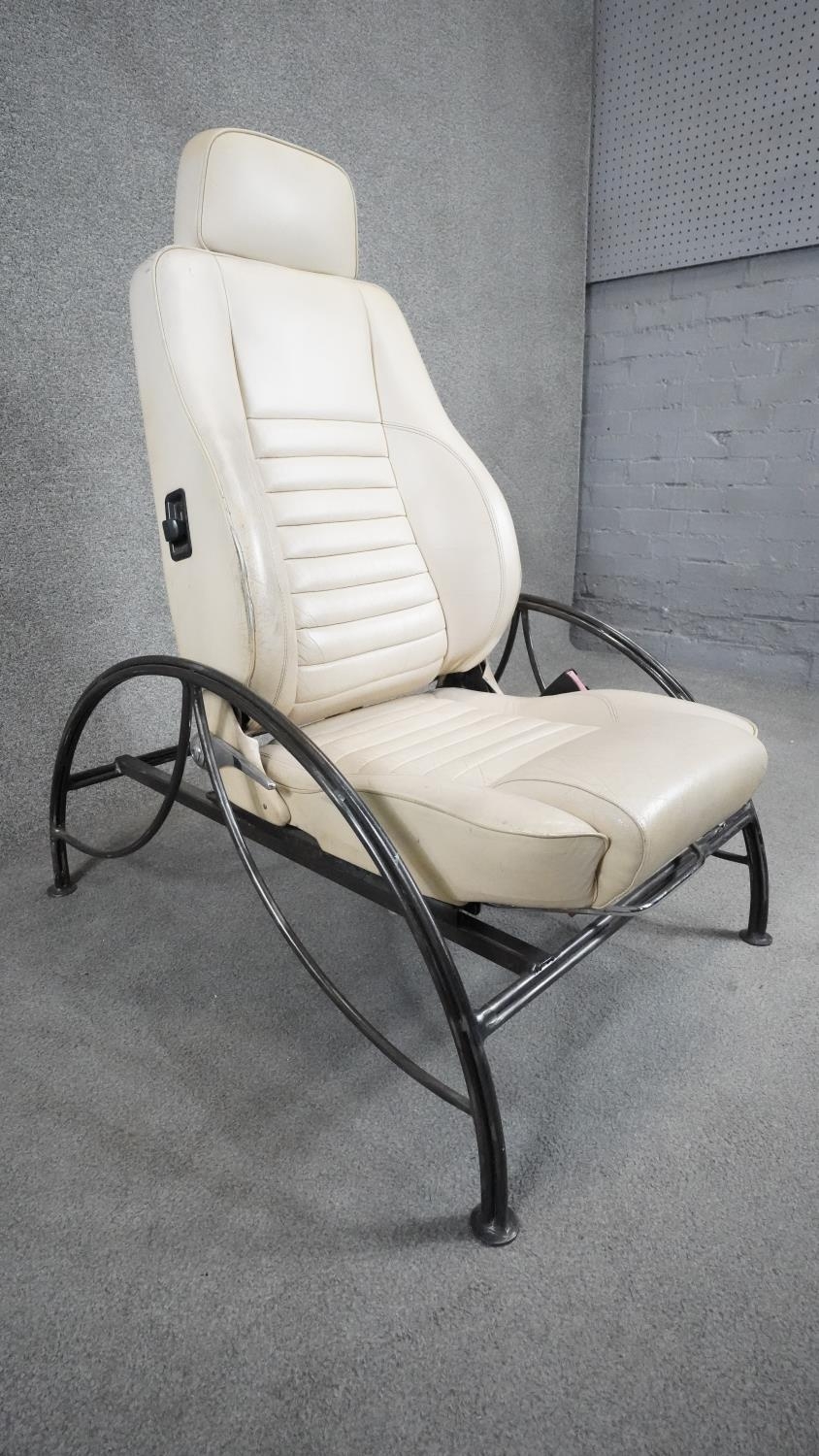 A leather armchair on metal frame, from a Jaguar XJS drivers seat. H.108 W.64 D.90cm - Image 3 of 4