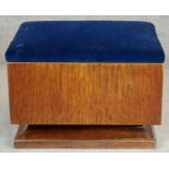 A vintage Art Deco style teak footstool. H.45 W.62 D.44cm