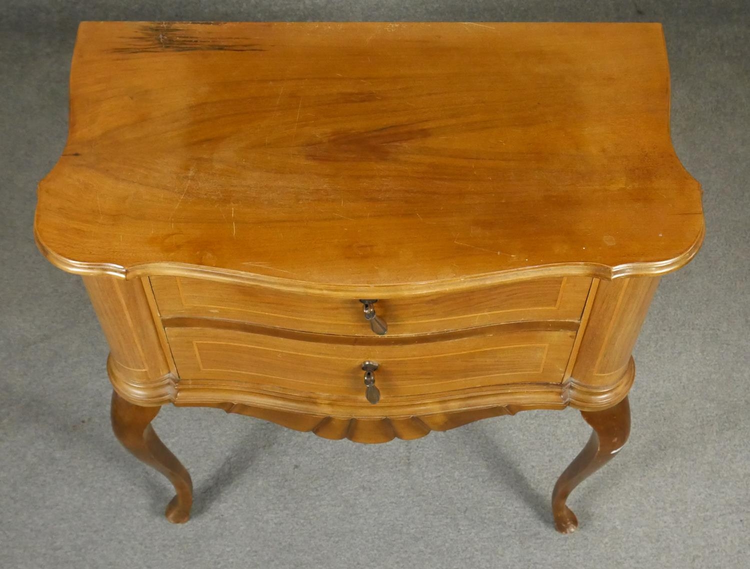 An Italian style walnut and inlaid two drawer chest on cabriole supports. H.76 W.66 D.36cm - Image 4 of 4