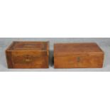 A 19th century walnut Tunbridge inlaid writing slope and a similar mahogany example. H.18cm