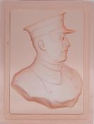 A Val St Lambert peach intaglio glass panel with a male military profile in relief. H.18 W.14cm