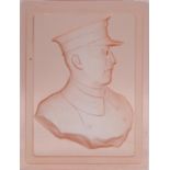 A Val St Lambert peach intaglio glass panel with a male military profile in relief. H.18 W.14cm