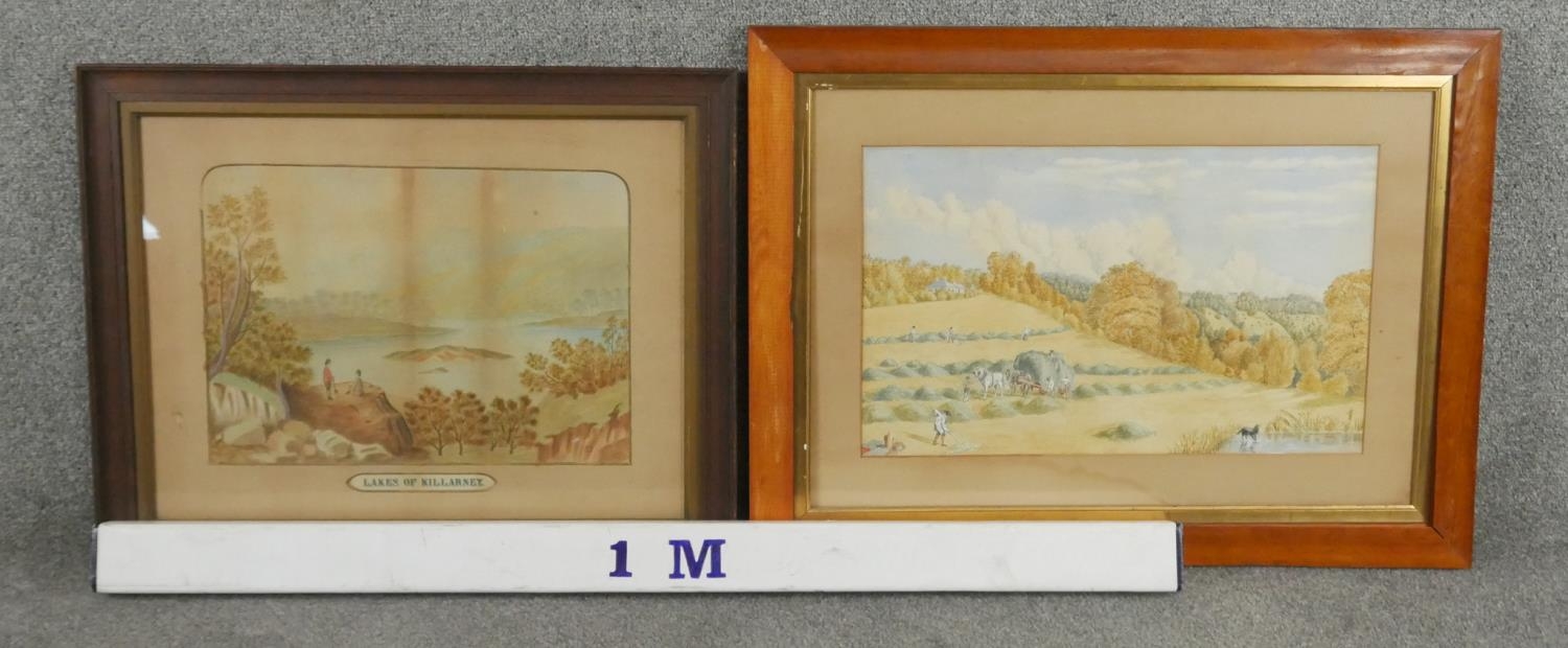 A 19th century naive style framed and glazed watercolour, Lakes of Killarney, monogrammed and - Image 5 of 5