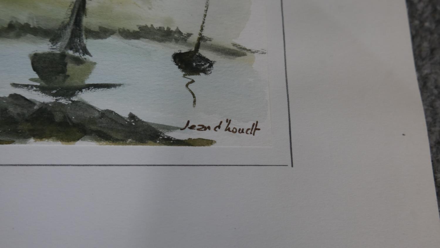 Jean D'hondt (1930-) Three unframed watercolours of landscapes with sailing boats. Signed by artist. - Image 7 of 10