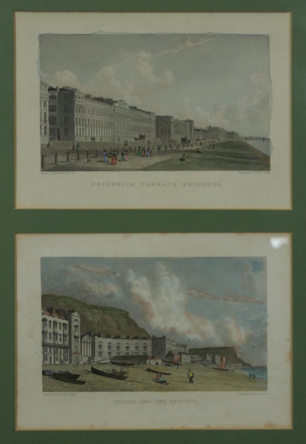 Four 19th century framed and glazed as pairs, hand coloured engravings. All of points of interest, - Image 6 of 8