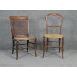 A 19th century walnut bedroom chair with woven seat and a similar caned seat beech chair.