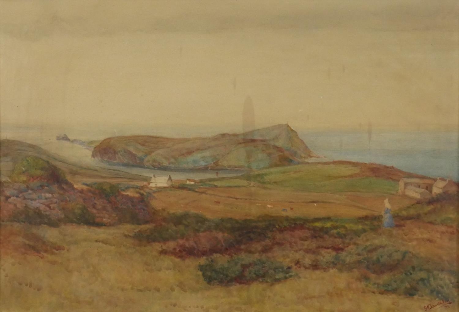 Two 19th century framed and glazed watercolours of landscapes. One of a cliff landscape, - Image 2 of 5