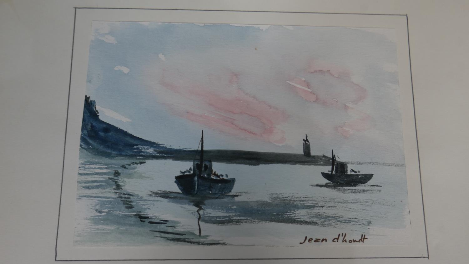Jean D'hondt (1930-) Three unframed watercolours of landscapes with sailing boats. Signed by artist. - Image 9 of 10