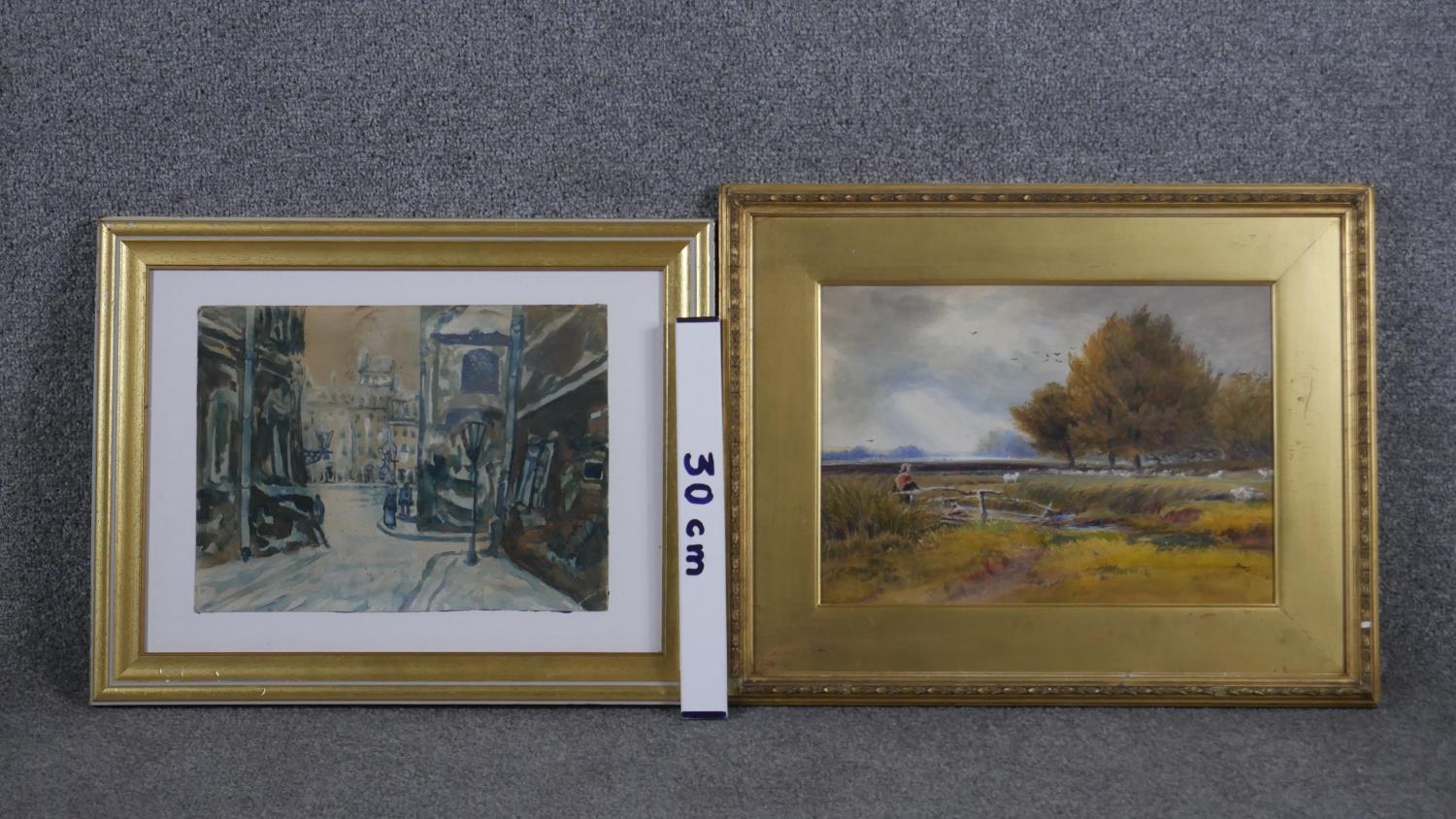 A framed and glazed watercolour, Impressionist street scene along with a 19th century watercolour, - Image 8 of 8