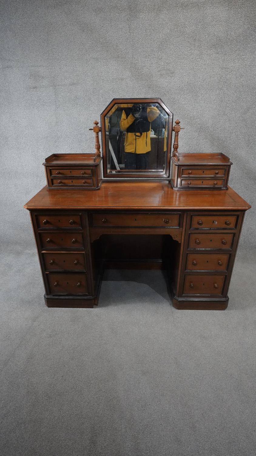 A 19th century Continental walnut, ebonised and inlaid dressing table with bevelled swing mirror - Image 2 of 5